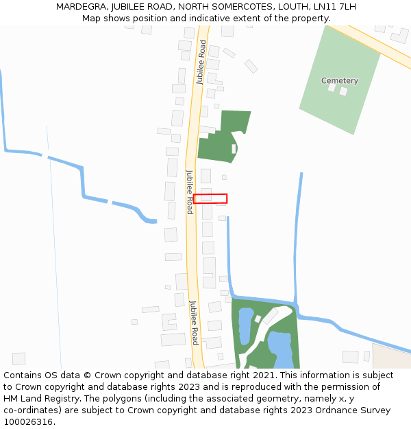 MARDEGRA, JUBILEE ROAD, NORTH SOMERCOTES, LOUTH, LN11 7LH: Location map and indicative extent of plot