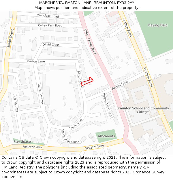 MARGHERITA, BARTON LANE, BRAUNTON, EX33 2AY: Location map and indicative extent of plot