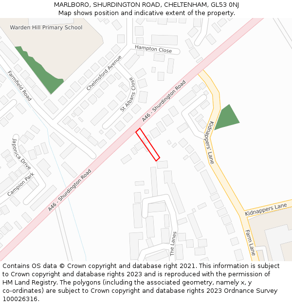 MARLBORO, SHURDINGTON ROAD, CHELTENHAM, GL53 0NJ: Location map and indicative extent of plot