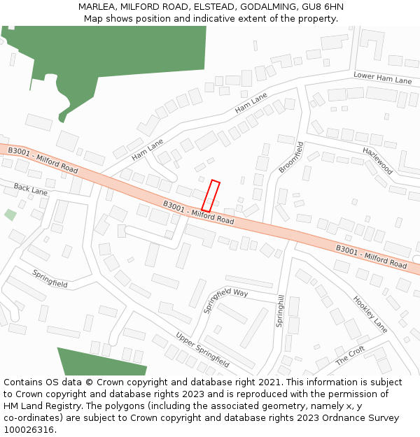 MARLEA, MILFORD ROAD, ELSTEAD, GODALMING, GU8 6HN: Location map and indicative extent of plot