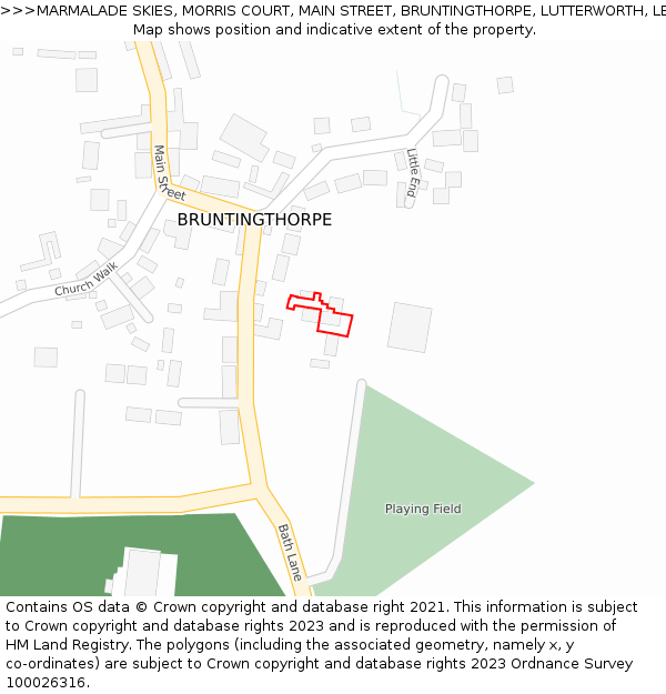 MARMALADE SKIES, MORRIS COURT, MAIN STREET, BRUNTINGTHORPE, LUTTERWORTH, LE17 5QE: Location map and indicative extent of plot