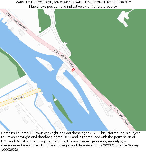 MARSH MILLS COTTAGE, WARGRAVE ROAD, HENLEY-ON-THAMES, RG9 3HY: Location map and indicative extent of plot