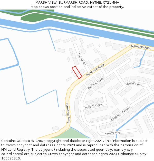 MARSH VIEW, BURMARSH ROAD, HYTHE, CT21 4NH: Location map and indicative extent of plot