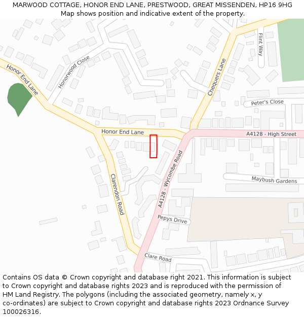 MARWOOD COTTAGE, HONOR END LANE, PRESTWOOD, GREAT MISSENDEN, HP16 9HG: Location map and indicative extent of plot