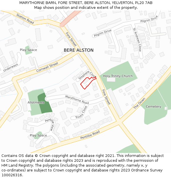 MARYTHORNE BARN, FORE STREET, BERE ALSTON, YELVERTON, PL20 7AB: Location map and indicative extent of plot