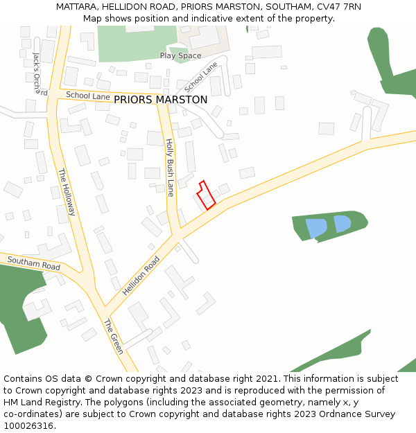 MATTARA, HELLIDON ROAD, PRIORS MARSTON, SOUTHAM, CV47 7RN: Location map and indicative extent of plot