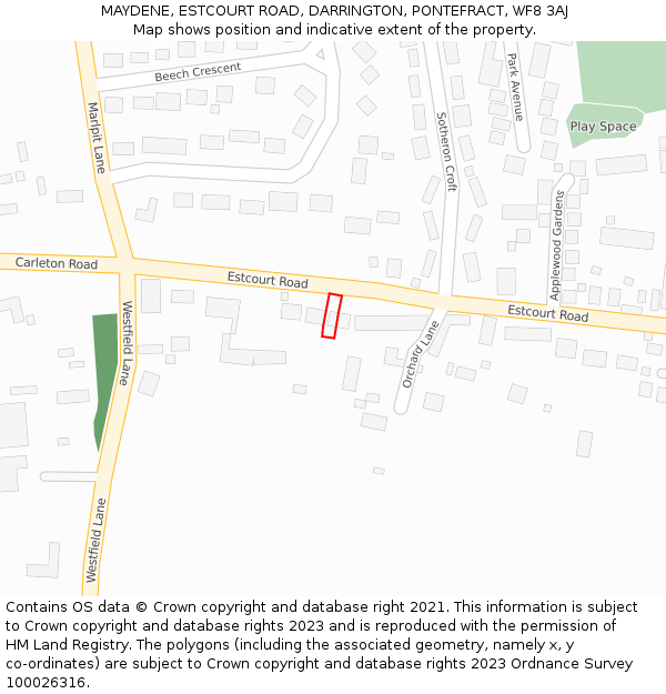 MAYDENE, ESTCOURT ROAD, DARRINGTON, PONTEFRACT, WF8 3AJ: Location map and indicative extent of plot