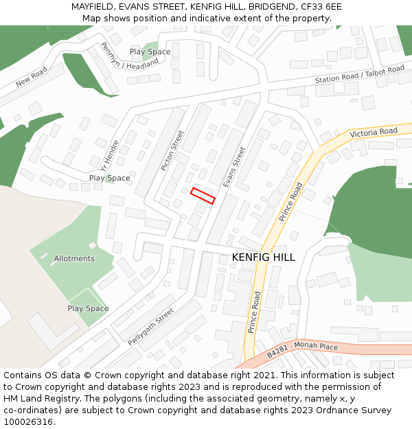 MAYFIELD, EVANS STREET, KENFIG HILL, BRIDGEND, CF33 6EE: Location map and indicative extent of plot