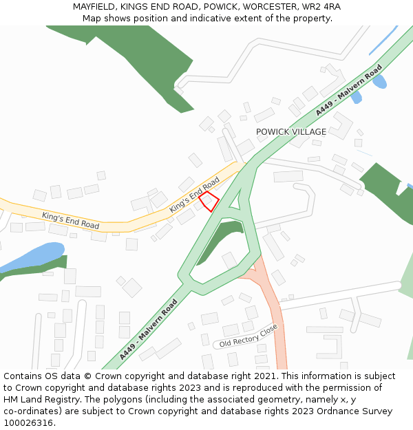 MAYFIELD, KINGS END ROAD, POWICK, WORCESTER, WR2 4RA: Location map and indicative extent of plot