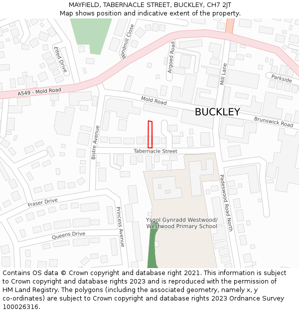 MAYFIELD, TABERNACLE STREET, BUCKLEY, CH7 2JT: Location map and indicative extent of plot