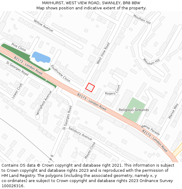 MAYHURST, WEST VIEW ROAD, SWANLEY, BR8 8BW: Location map and indicative extent of plot