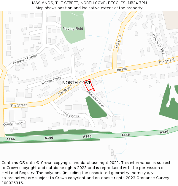 MAYLANDS, THE STREET, NORTH COVE, BECCLES, NR34 7PN: Location map and indicative extent of plot