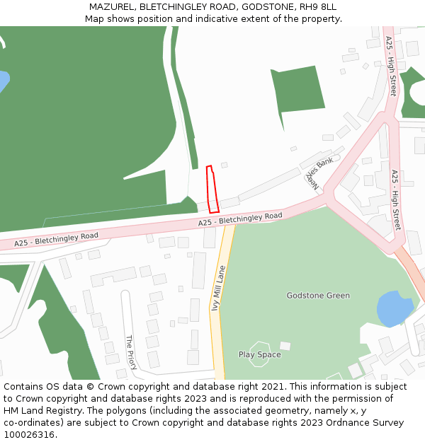 MAZUREL, BLETCHINGLEY ROAD, GODSTONE, RH9 8LL: Location map and indicative extent of plot