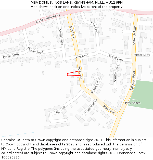 MEA DOMUS, INGS LANE, KEYINGHAM, HULL, HU12 9RN: Location map and indicative extent of plot