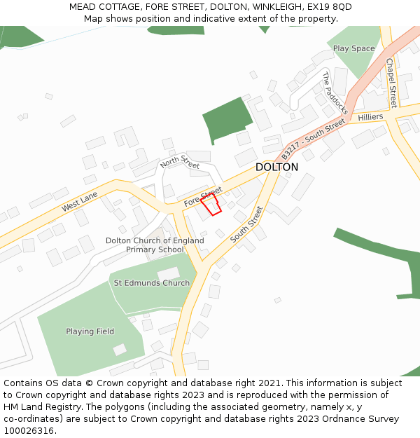 MEAD COTTAGE, FORE STREET, DOLTON, WINKLEIGH, EX19 8QD: Location map and indicative extent of plot