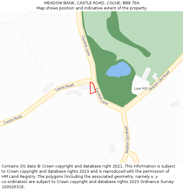 MEADOW BANK, CASTLE ROAD, COLNE, BB8 7EA: Location map and indicative extent of plot