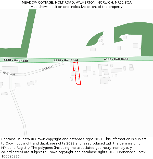 MEADOW COTTAGE, HOLT ROAD, AYLMERTON, NORWICH, NR11 8QA: Location map and indicative extent of plot