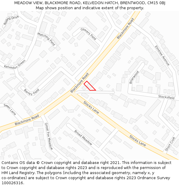 MEADOW VIEW, BLACKMORE ROAD, KELVEDON HATCH, BRENTWOOD, CM15 0BJ: Location map and indicative extent of plot