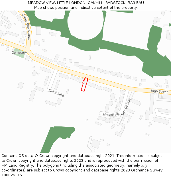 MEADOW VIEW, LITTLE LONDON, OAKHILL, RADSTOCK, BA3 5AU: Location map and indicative extent of plot