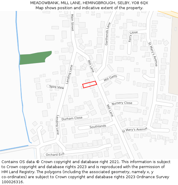 MEADOWBANK, MILL LANE, HEMINGBROUGH, SELBY, YO8 6QX: Location map and indicative extent of plot