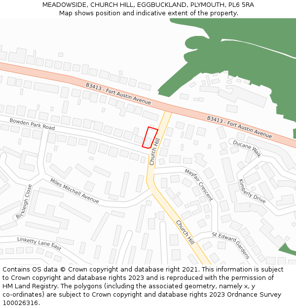 MEADOWSIDE, CHURCH HILL, EGGBUCKLAND, PLYMOUTH, PL6 5RA: Location map and indicative extent of plot