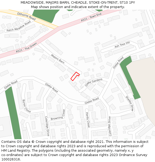 MEADOWSIDE, MAJORS BARN, CHEADLE, STOKE-ON-TRENT, ST10 1PY: Location map and indicative extent of plot