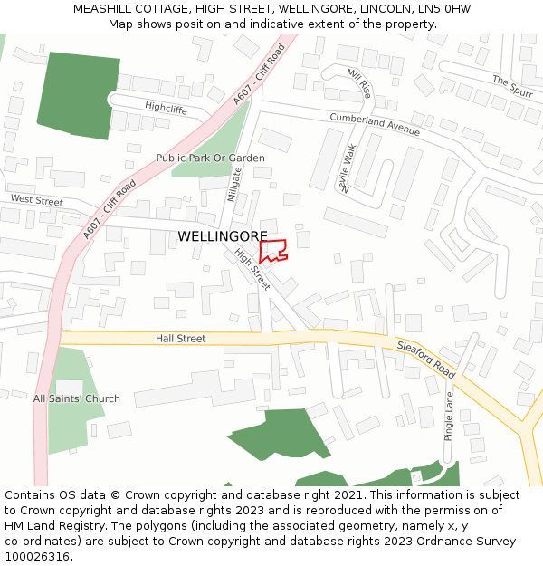 MEASHILL COTTAGE, HIGH STREET, WELLINGORE, LINCOLN, LN5 0HW: Location map and indicative extent of plot