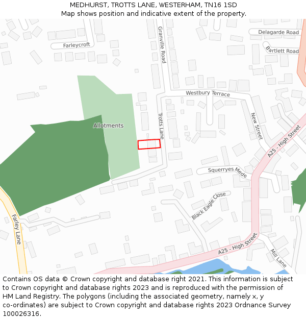 MEDHURST, TROTTS LANE, WESTERHAM, TN16 1SD: Location map and indicative extent of plot