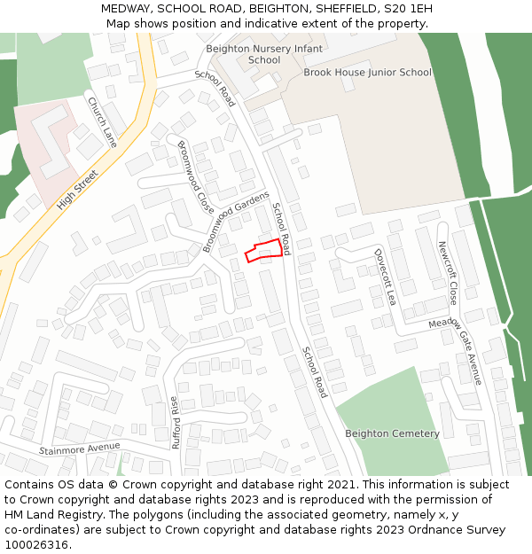 MEDWAY, SCHOOL ROAD, BEIGHTON, SHEFFIELD, S20 1EH: Location map and indicative extent of plot