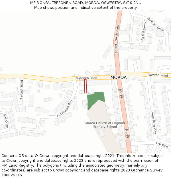 MEIRIONFA, TREFONEN ROAD, MORDA, OSWESTRY, SY10 9NU: Location map and indicative extent of plot