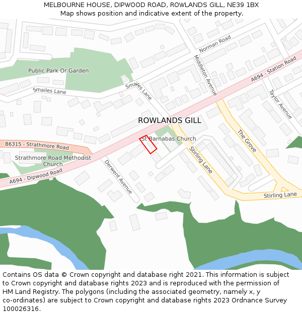 MELBOURNE HOUSE, DIPWOOD ROAD, ROWLANDS GILL, NE39 1BX: Location map and indicative extent of plot