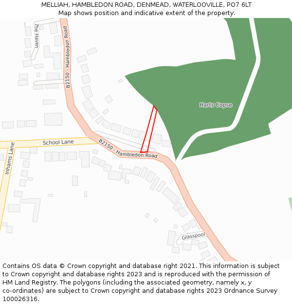 MELLIAH, HAMBLEDON ROAD, DENMEAD, WATERLOOVILLE, PO7 6LT: Location map and indicative extent of plot