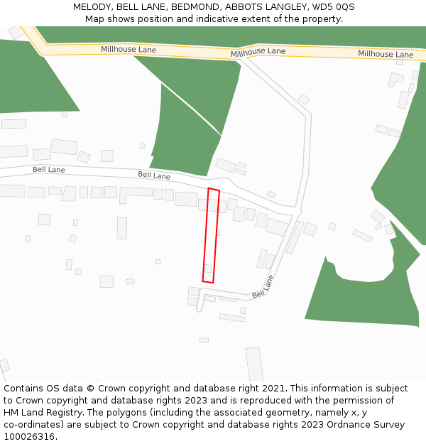 MELODY, BELL LANE, BEDMOND, ABBOTS LANGLEY, WD5 0QS: Location map and indicative extent of plot