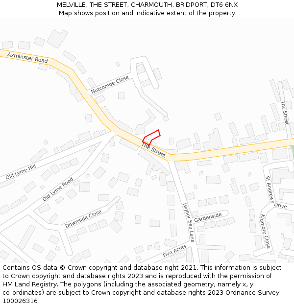 MELVILLE, THE STREET, CHARMOUTH, BRIDPORT, DT6 6NX: Location map and indicative extent of plot