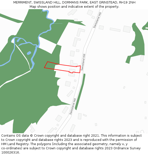 MERRIMENT, SWISSLAND HILL, DORMANS PARK, EAST GRINSTEAD, RH19 2NH: Location map and indicative extent of plot