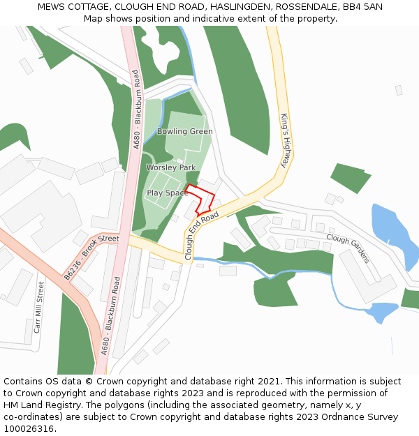 MEWS COTTAGE, CLOUGH END ROAD, HASLINGDEN, ROSSENDALE, BB4 5AN: Location map and indicative extent of plot