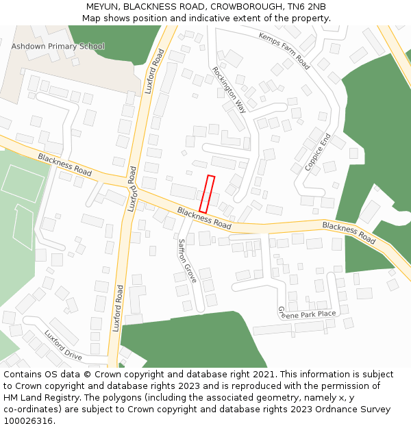 MEYUN, BLACKNESS ROAD, CROWBOROUGH, TN6 2NB: Location map and indicative extent of plot