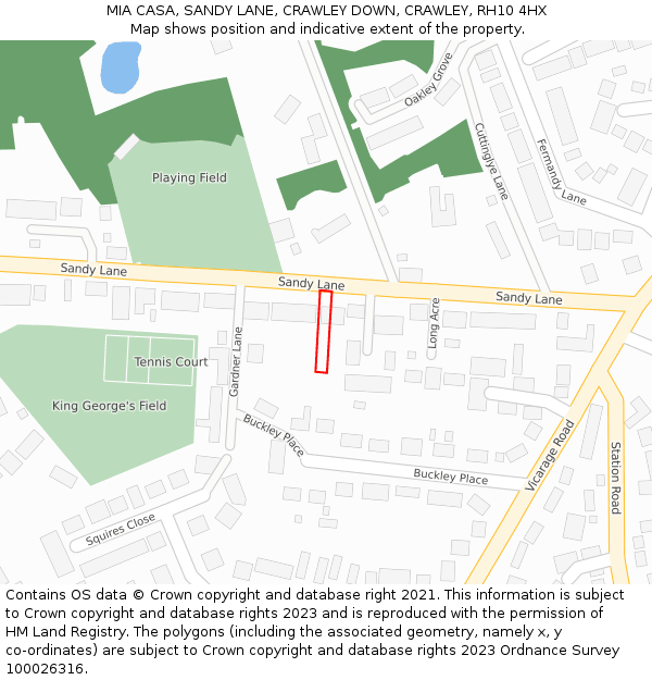 MIA CASA, SANDY LANE, CRAWLEY DOWN, CRAWLEY, RH10 4HX: Location map and indicative extent of plot