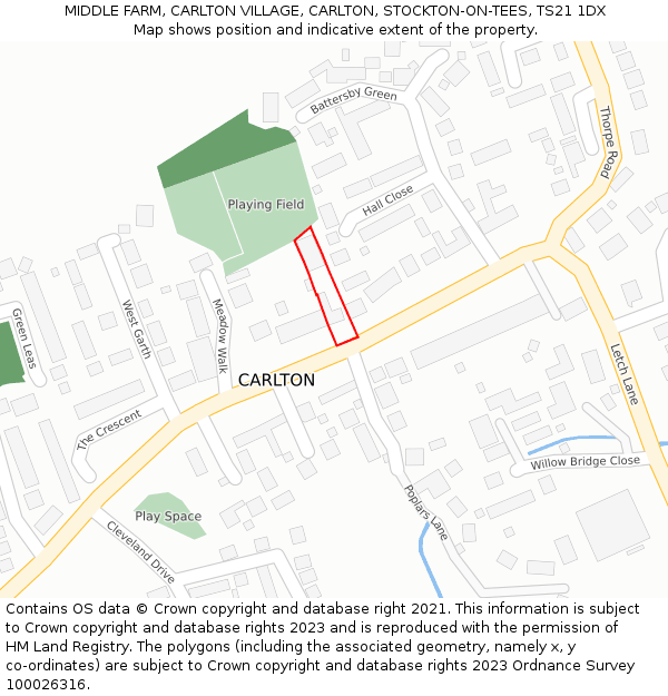 MIDDLE FARM, CARLTON VILLAGE, CARLTON, STOCKTON-ON-TEES, TS21 1DX: Location map and indicative extent of plot