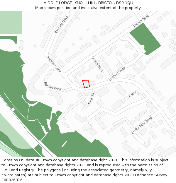 MIDDLE LODGE, KNOLL HILL, BRISTOL, BS9 1QU: Location map and indicative extent of plot