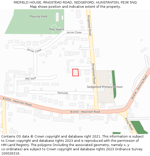 MIDFIELD HOUSE, RINGSTEAD ROAD, SEDGEFORD, HUNSTANTON, PE36 5NQ: Location map and indicative extent of plot