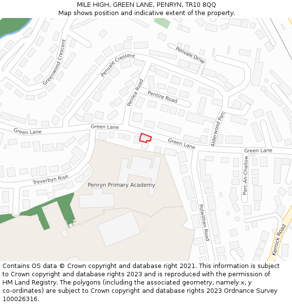 MILE HIGH, GREEN LANE, PENRYN, TR10 8QQ: Location map and indicative extent of plot