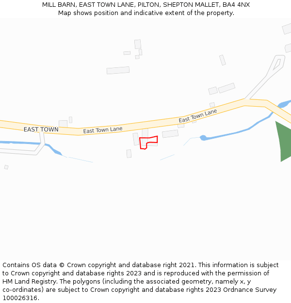 MILL BARN, EAST TOWN LANE, PILTON, SHEPTON MALLET, BA4 4NX: Location map and indicative extent of plot