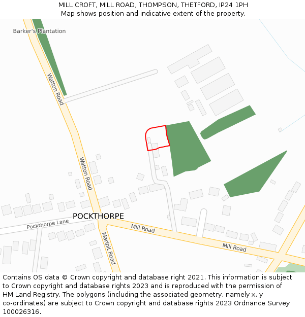 MILL CROFT, MILL ROAD, THOMPSON, THETFORD, IP24 1PH: Location map and indicative extent of plot