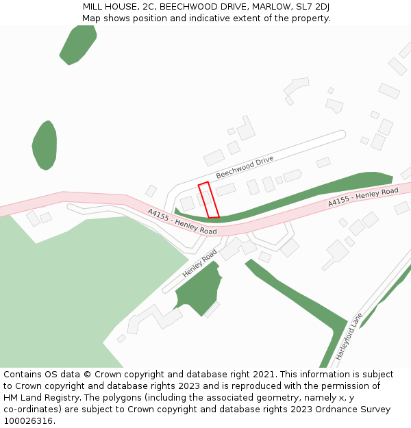 MILL HOUSE, 2C, BEECHWOOD DRIVE, MARLOW, SL7 2DJ: Location map and indicative extent of plot