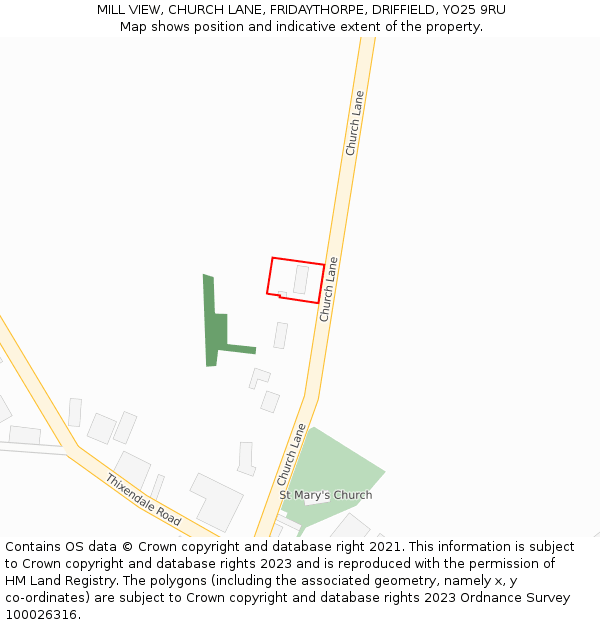 MILL VIEW, CHURCH LANE, FRIDAYTHORPE, DRIFFIELD, YO25 9RU: Location map and indicative extent of plot