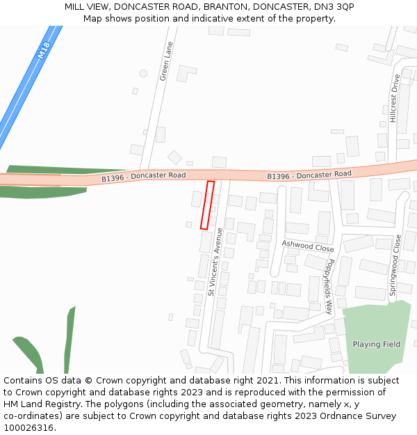 MILL VIEW, DONCASTER ROAD, BRANTON, DONCASTER, DN3 3QP: Location map and indicative extent of plot