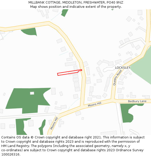 MILLBANK COTTAGE, MIDDLETON, FRESHWATER, PO40 9NZ: Location map and indicative extent of plot