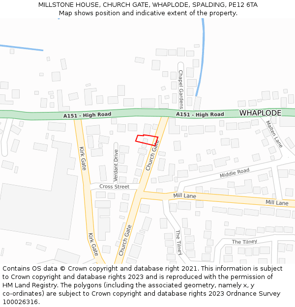 MILLSTONE HOUSE, CHURCH GATE, WHAPLODE, SPALDING, PE12 6TA: Location map and indicative extent of plot