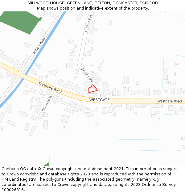 MILLWOOD HOUSE, GREEN LANE, BELTON, DONCASTER, DN9 1QD: Location map and indicative extent of plot